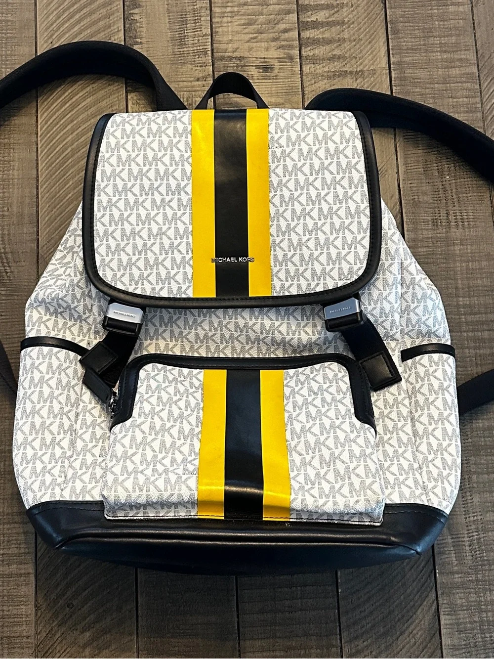Michael Kors White & Yellow Stripe Logo Backpack